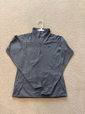 Gray Quarter-Zip Pullover with Michigan State Spartan Logo